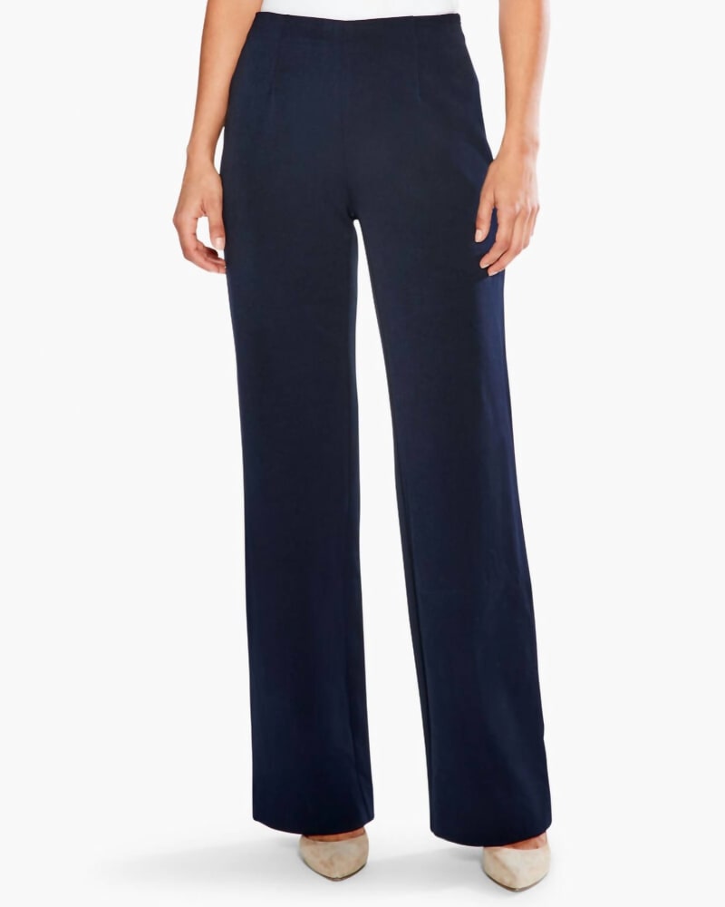 Front of a model wearing a size 16 Work It Wide Leg Trouser In Indigo in Indigo by Nic + Zoe. | dia_product_style_image_id:356974